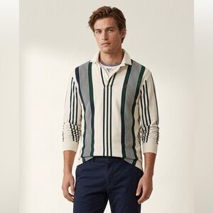 Polo Ralph Lauren Vintage Striped Rugby Shirt Collared Cotton Green White Small
